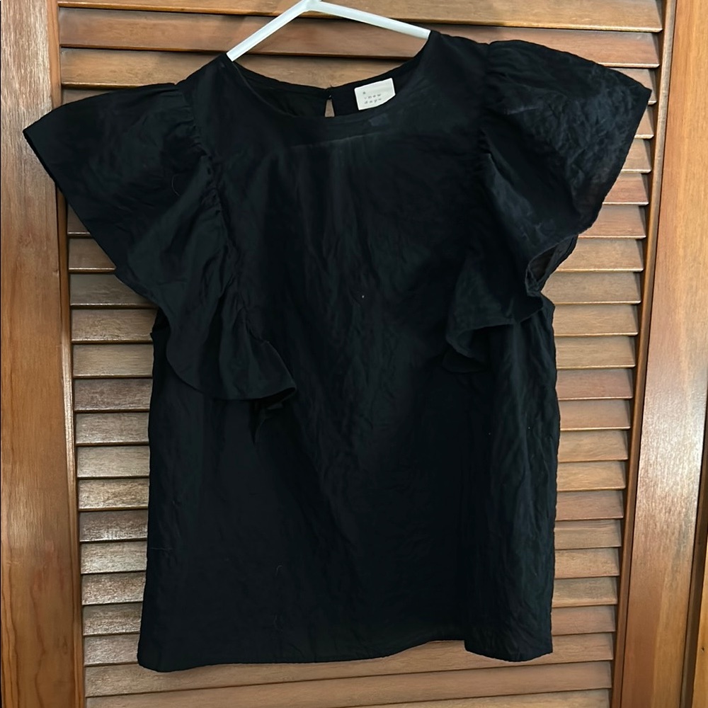 A New Day Black Ruffled Cap Sleeve Blouse